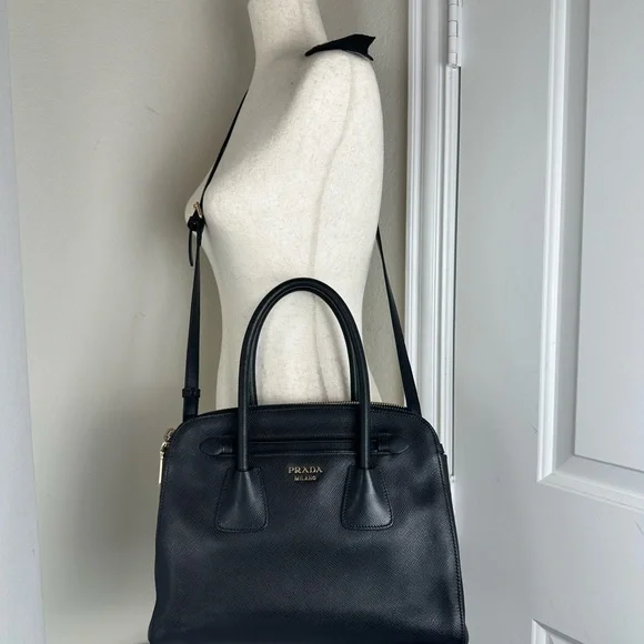 PRADA LEATHER 2-WAY GALLERIA SATCHEL BLK - Picture 3 of 16